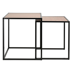 Mesa Auxiliar Madera Natural y Metal Negro  2 Piezas