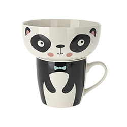 Bowl + Taza de Cerámica Animales Panda