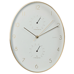 Reloj de Pared Ovalado Aluminio Dorado Blanco